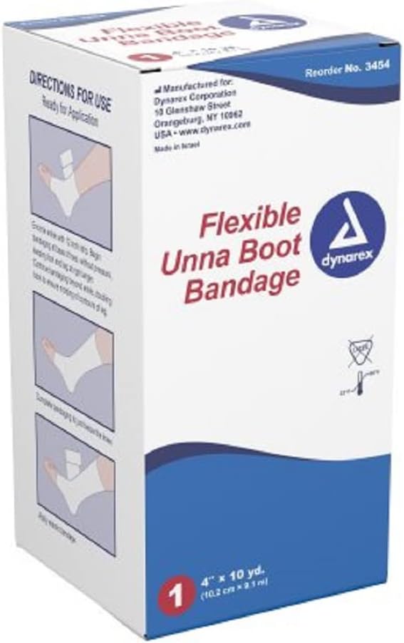 Dynarex Unna Boot Bandage, 4” x 10 yds, Individually Packaged for Customized Compression Treatment