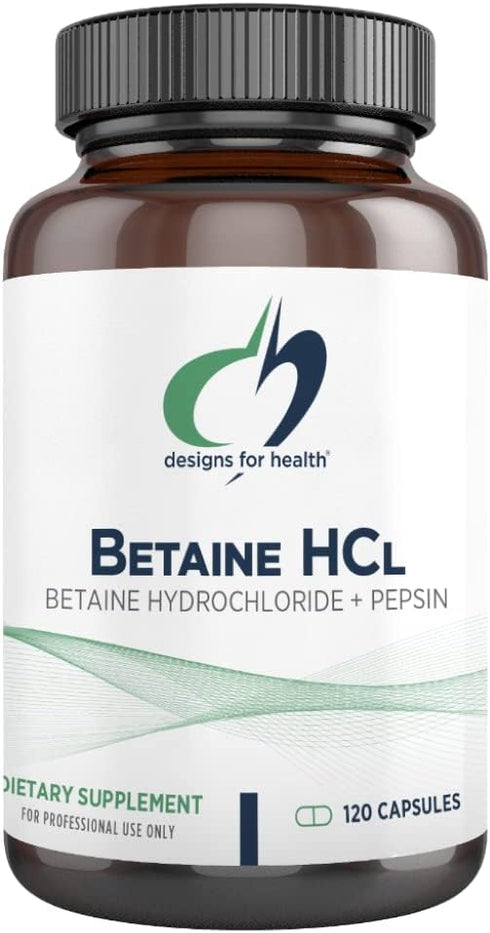 Designs for Health Betaine HCl with Pepsin - 750mg Digestive Enzyme Supplement, 120 Capsules