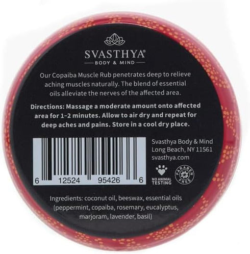 SVASTHYA BODY & MIND Copaiba Muscle Rub - Fast Acting Cooling Treatment for Sore Muscles & Joint Pain, 2 oz