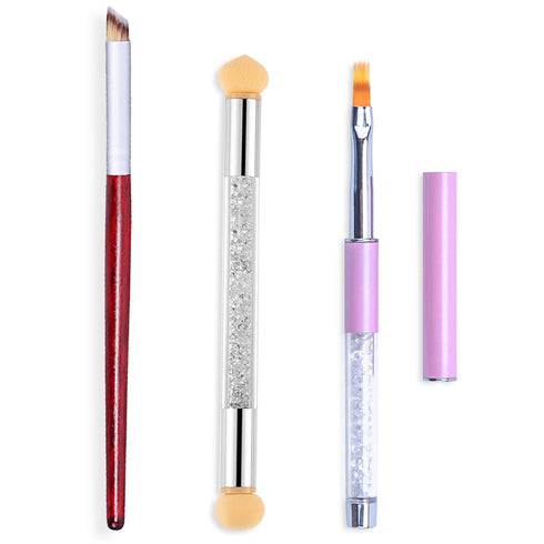 SILPECWEE 3Pcs Acrylic Nail Brush Set, UV Gel Nail Ombre Brush, Double-Head Sponge Pen for Nail Art