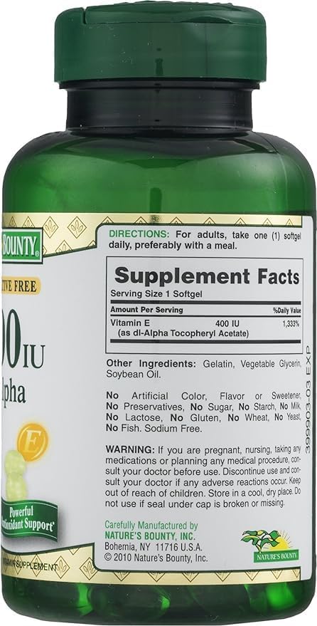 Nature's Bounty E 180mg Pure dI-Alpha Softgels, 120 Count