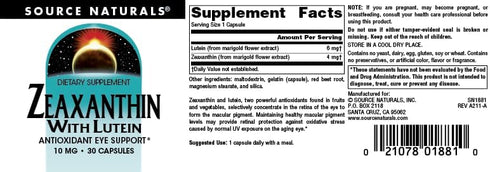 Source Naturals Zeaxanthin with Lutein 10mg, 30 Capsules, Antioxidant Eye Support