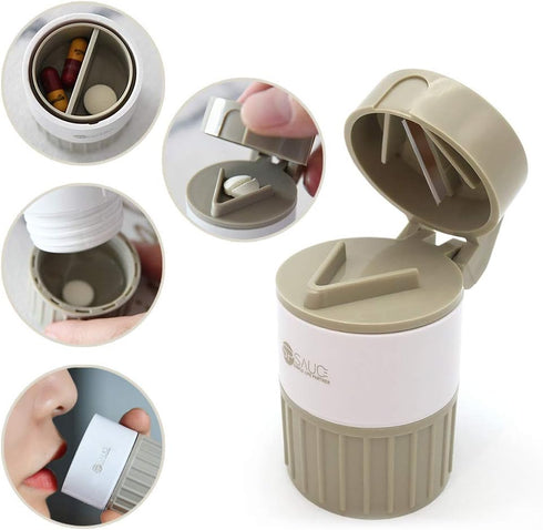 Pill Cutter Grinder Splitter, Multifunction 4 in 1 Portable Round Tablet Pill Pulverizer, Daily Travel Pill Organizer