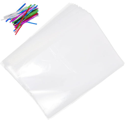 VERDANVERSE 200pcs Plastic Bread Bags with 100 Twist Ties, Bakery Packaging Pouches for