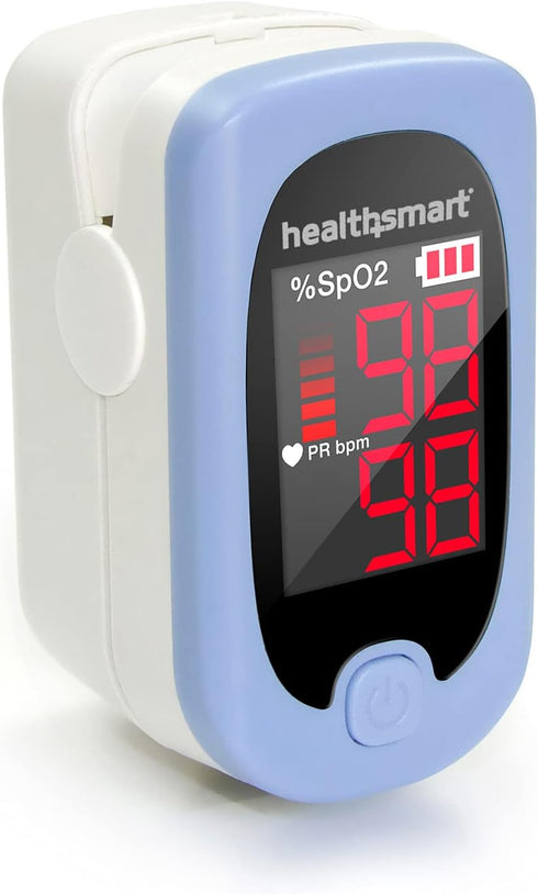 HealthSmart Pulse Oximeter for Fingertip, Displays Blood Oxygen Saturation, Pulse Rate with LED Display, Batteries
