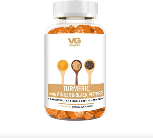 VitaGlobe Turmeric with Ginger and Black Pepper Gummy, Non-GMO Vegan Antioxidant, 30 Count