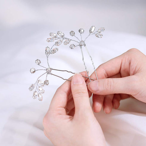 Unicra Bride Wedding Crystal Hair Pins Bridal Rhinestone Hair Pieces for Women and Girls Pack of 2 (A-Silver)