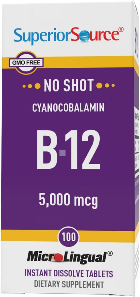 Superior Source No Shot Vitamin B-12, 5000 mcg, Sublingual Tablets, 100 Dissolvable Tablets