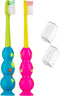 Kids Toothbrush 2 Pack, Soft Contoured Bristles, Child Sized Brush Heads (3-10 Years) - Suction Cup for Easy Storage