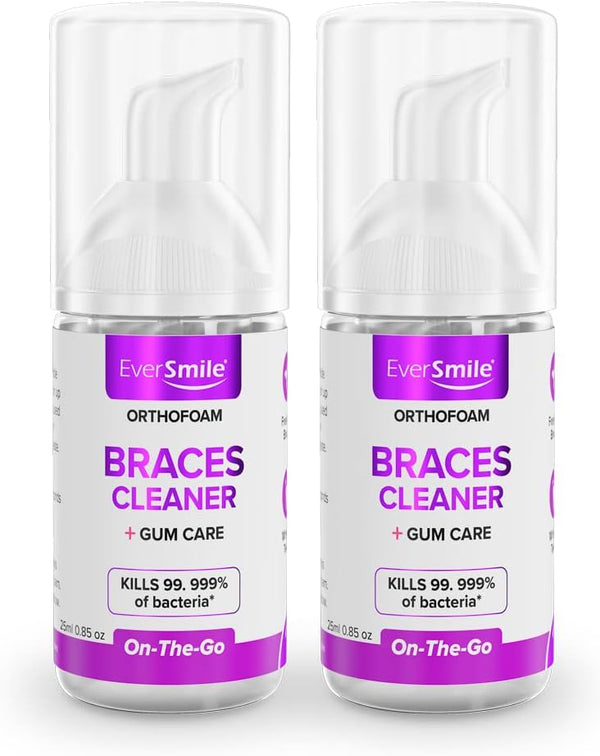 EverSmile OrthoFoam Braces Cleaner - Cleans Under Brackets & Wires, Foaming Bubbles Whiten Teeth (25ml - 2pk)