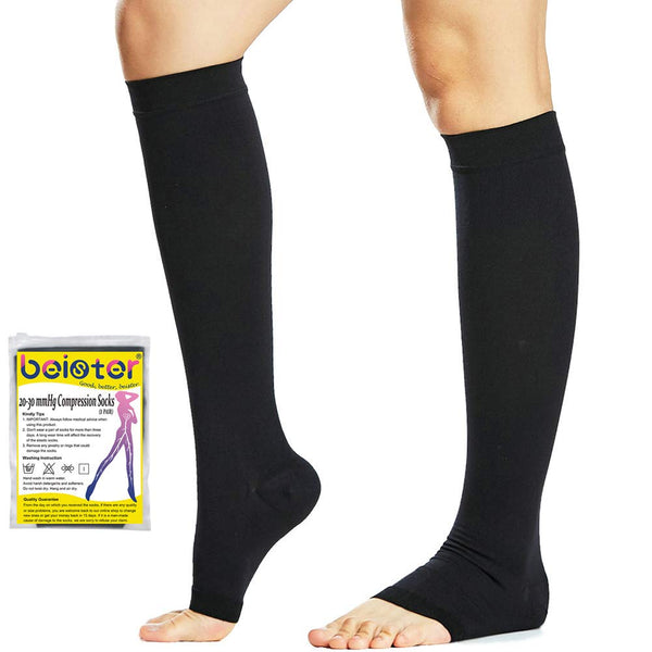 Beister Medical Open Toe Knee High Calf Compression Socks for Women & Men, Firm 20-30 mmHg Support Hosiery