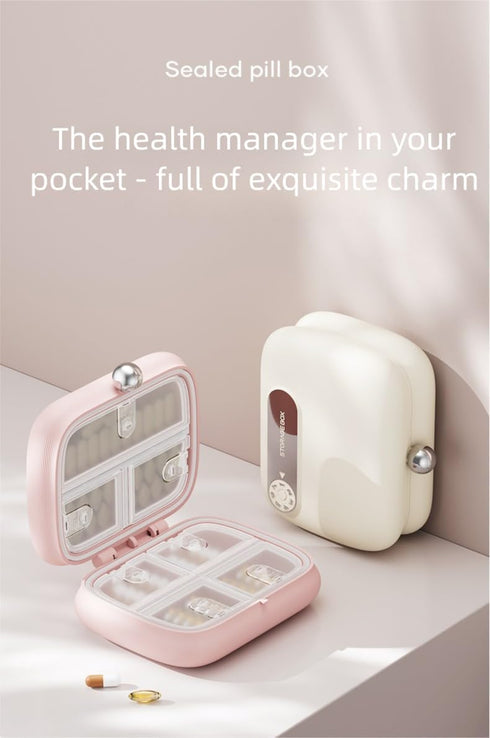 Pwhite 7-Compartment Portable Pill Organizer, Mini Travel Case Moisture-Proof Medication Organizer for Vitamins