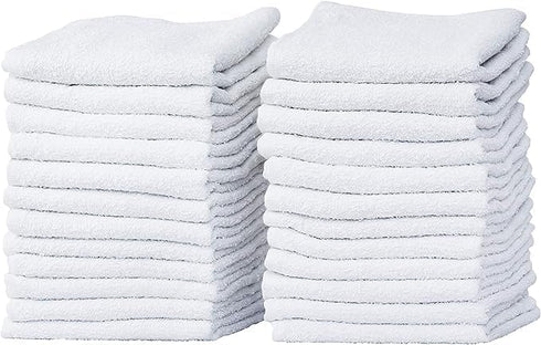 60 Count Pure White Terry Wash Cloth, 12 x 12 Inches, Ideal for Home, Auto, Kitchen, Commercial Grade Rags