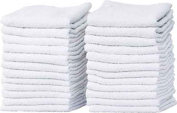 60 Count Pure White Terry Wash Cloth, 12 x 12 Inches, Ideal for Home, Auto, Kitchen, Commercial Grade Rags