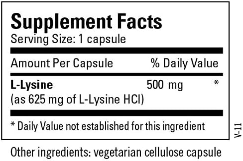 Metabolic Maintenance L-Lysine 500mg - Pure Amino Acid Supplement, Vegan, 100 Capsules