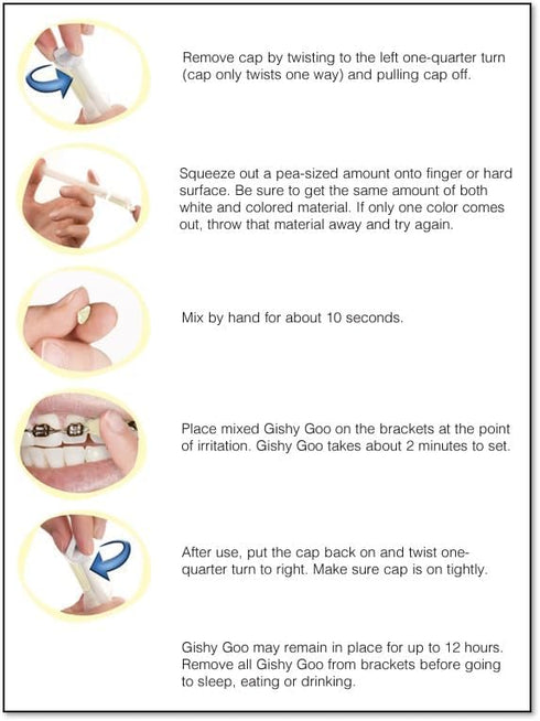 Gishy Goo! Dental Wax Replacements for Orthodontics, Pain Relief, Bubblegum Flavor, 1 Patient Syringe Kit