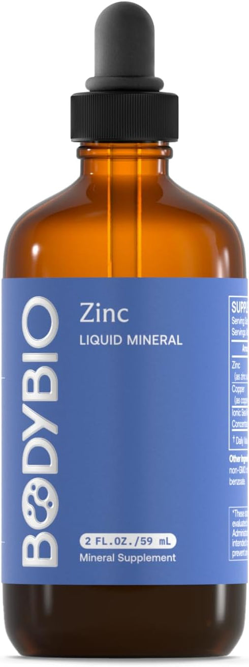 BodyBio Ionic Liquid Zinc Drops 2 oz | Immune Health & Cell Repair | Concentrated Liquid Zinc Supplement