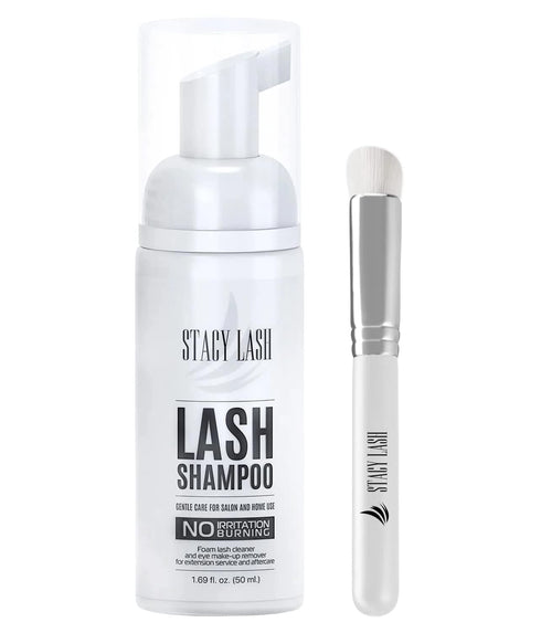 STACY LASH Eyelash Extension Shampoo + Brush, 1.69 fl.oz, Eyelid Foaming Cleanser for Extensions & Natural Lashes