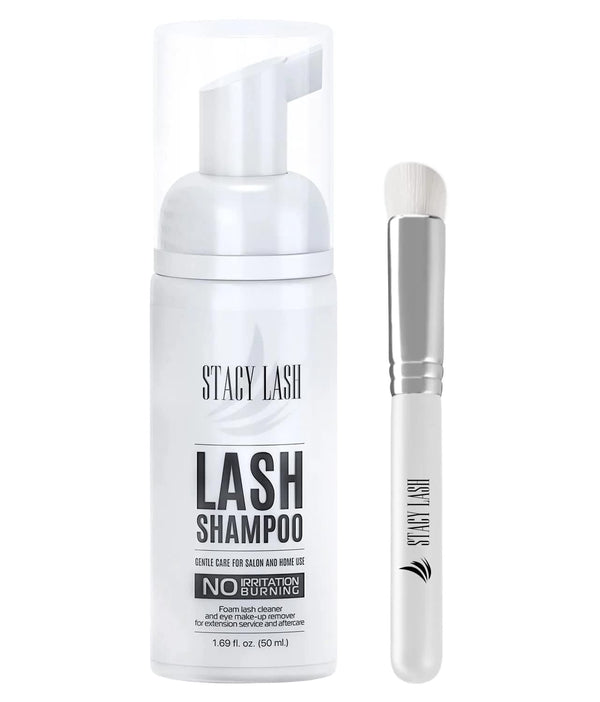 STACY LASH Eyelash Extension Shampoo + Brush, 1.69 fl.oz, Eyelid Foaming Cleanser for Extensions & Natural Lashes