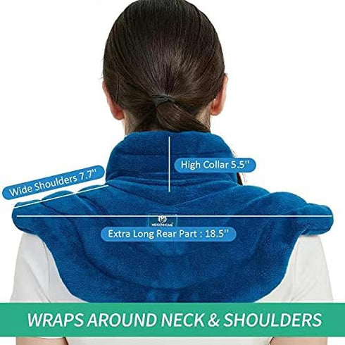 Microwavable Heat Pad for Neck and Shoulders, Weighted Moist Heating Wrap for Pain Relief, Blue