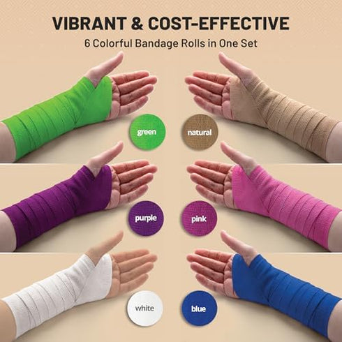 MEDca Self Adherent Cohesive Wrap Bandages, 2 Inches X 5 Yards, 6 Count (Rainbow Color)