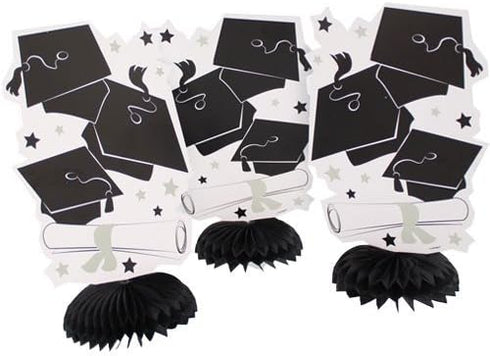 Black & White Graduation Mini Honeycomb Decorations, 8" (3 Count) - Perfect for Grad Parties