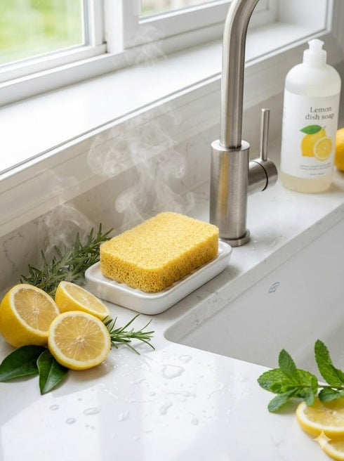 Peachy Clean Kitchen Dish Sponge & Scrubbers, Fresh Lemon Scent, Non-Scratch, Odor-Resistant, Durable Silicone Dish