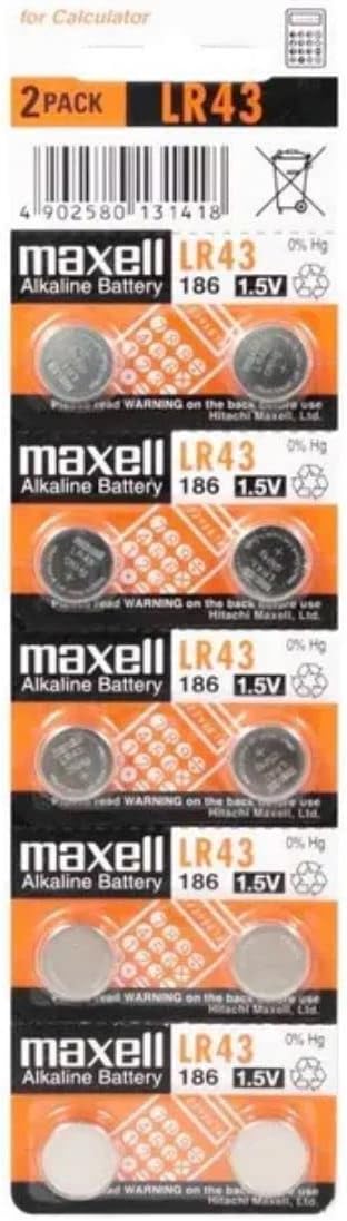 Maxell LR43 Alkaline Battery 1.5V (10 Pack)