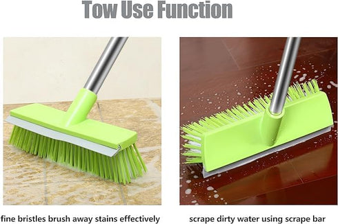 MEIBEI Floor Scrub Brush with Rubber Blade-54 Inches, Stiff Bristles Deck Brush with Adjustable Long Handle