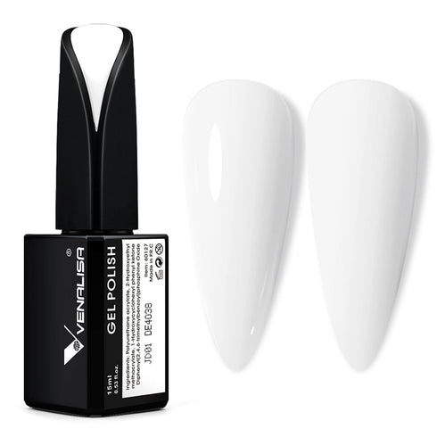 VENALISA 15ml Gel Nail Polish, Pure White Soak Off UV LED Nail Gel for Nail Art Starter DIY at Home