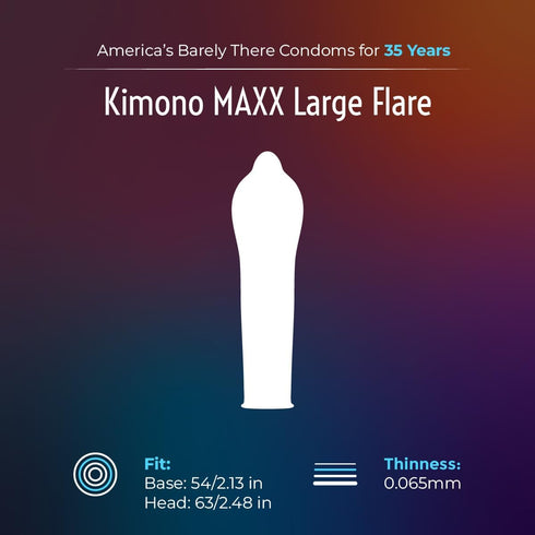 Pack 12 Kimono MAXX Large Flare Condoms of - Premium Lubricated Natural Latex Condoms, Thin, Unique Flared Design