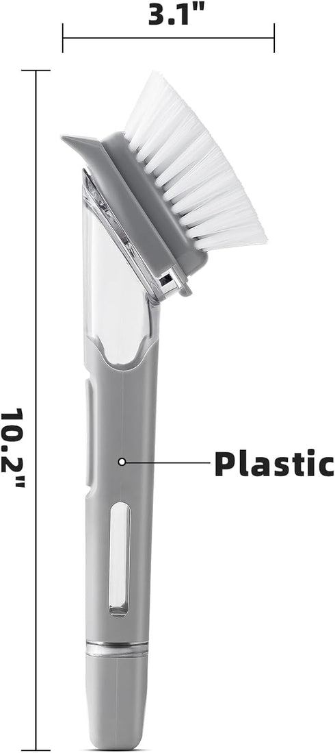 SUBEKYU Dish Brushes with Soap Dispenser, Kitchen Dish Scrubber Brushes with Handle, Grey 2Pack