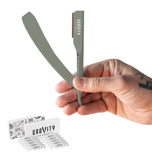 Professional Straight Razor Kit - Ultra Exposed Straight Razor with 10 Gravity Premium Blades, 2mm Exposed (Dynasty)