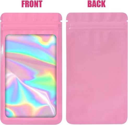 100-pack 6×6 inch Mylar Bags with Clear Window, Holographic Resealable Packaging for Jewelry, Candy, Food Supplies