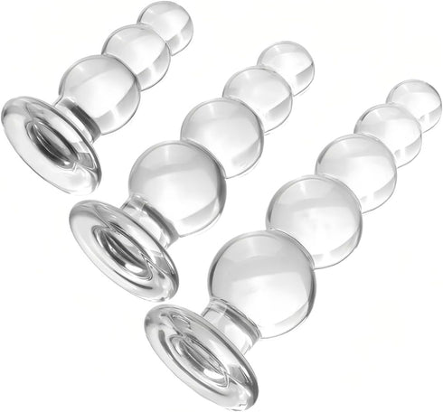 Transparent Anal Beads Butt Plug Adult Toys Masturbators Sex Tools with Safety Bottom, Glass Anal Plug Dildo