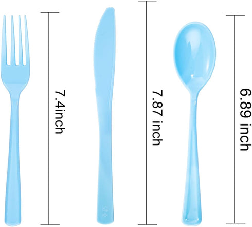 WDF 160 Piece Blue Plastic Silverware Set, Heavy Duty Includes 80 Forks, 40 Spoons, 40 Knives for Parties, Daily Use
