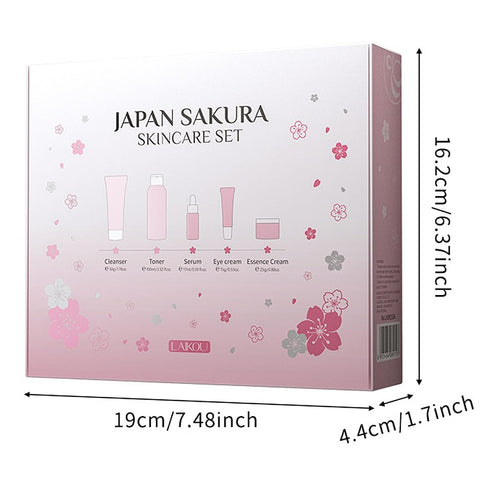 Sakura Skincare Kit for Teenage Girls - 5Pcs Travel Present Set with Cleanser, Toner, Serum, Eye Cream, Face Cream