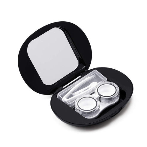 ofone Cute Contact Lens Case, Oval Holder with Removal Tool, Mirror, and Tweezers for Women and Girls (Black)