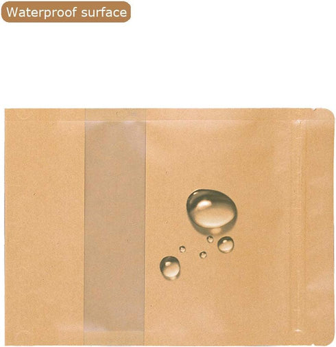 Resealable Brown Paper Stand Up Pouches with Window, 50Pcs 5.5"x7.8" Zip Lock Coffee Packaging, Kraft Candy Bags for