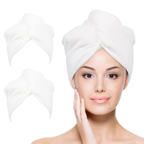 YoulerTex Microfiber Hair Towel Hair Wrap - 2 Pack 10X26 Absorbent Turban Twist Drying Shower Cap