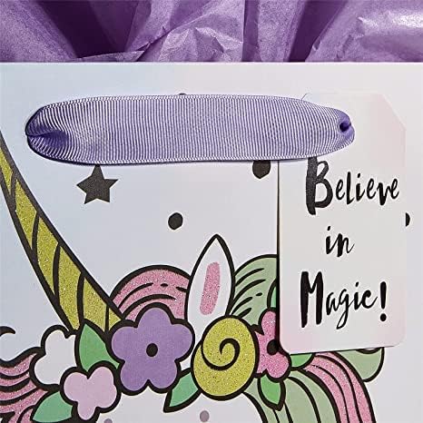 Bobobag 13" Large Gift Bag with Tissue Paper for Girls Happy Birthday Gift Bags (Unicorn)