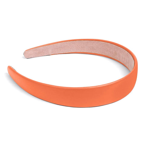 Orange Headbands for Women, Faux Leather Hairband for Girls, Solid Colors 1 Inch Thin