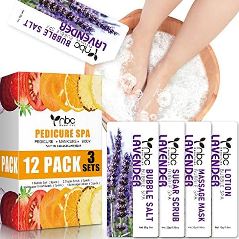 Pedicure Kit Foot Soak Set: Bubble Salt, Sugar Scrub, Massage Mask, Lotion, 4 Step Foot Spa Kit for Dry Feet (3 Set