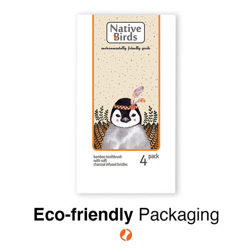 Bamboo Toothbrush Set of 4 with Soft Charcoal Infused Bristles