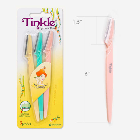 Tinkle Dermaplaning Tool 15ct - Safe and Easy Peach Fuzz Remover, Eyebrow Trimmer with Protective Cover (5 Packs)