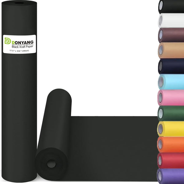 Black Wrapping Paper Roll, 17.5"x456" Graduation Paper for Bouquet Flower Birthday Gift Wrap, Arts Crafts