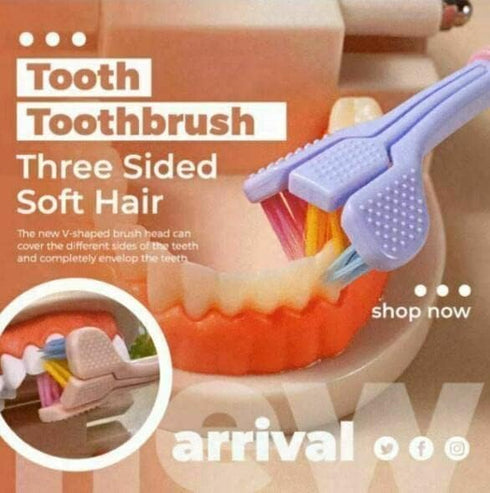 Three-Sided Soft Hair Toothbrush, 2 Pcs Random Color, Effective for Adults and Children