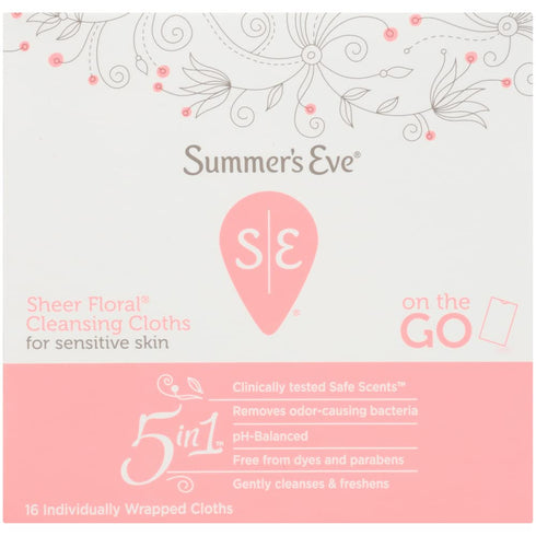 Summer's Eve Feminine Cleansing Cloths For Sensitive Skin Sheer Floral, 16 Count