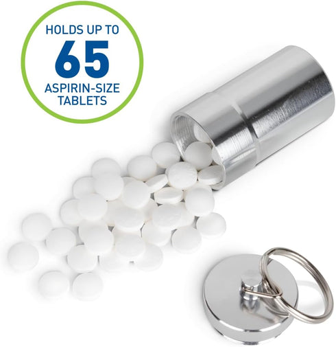 EZY DOSE Keychain Pill Case, Medicine Planner, Daily Organizer Box, Stainless Steel, Color May Vary