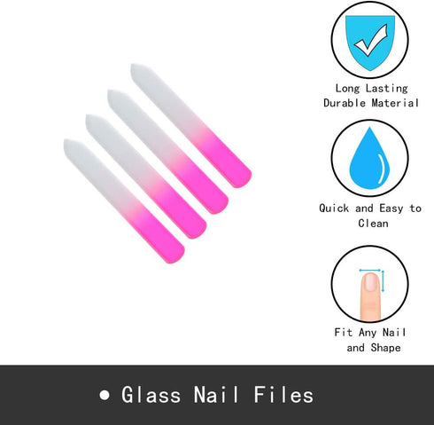 SIUSIO 30PK Professional Glass Nail Files, Czech Short Crystal Buffers for Natural Nails - Purple, Pink & Blue